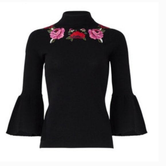 kate spade madison avenue black pink floral blossom sweater small nwot - Picture 2 of 12